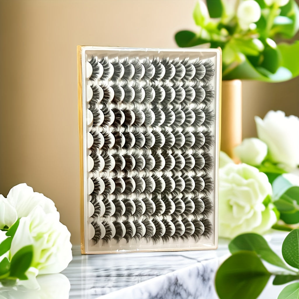 48 Pairs Mixed Style False Eyelashes - Fluffy, Curled, Dramatic 5D Wispy Strip Faux Mink Lashes, Voluminous Black & Light Brown Mix for Long-Lasting Glam